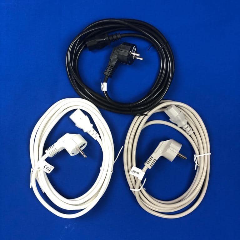Cable de alimentación extra largo/coloreado, contacto de protección acodado al enchufe IEC C13