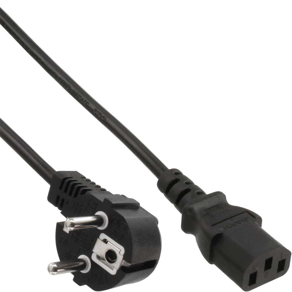 Cable de alimentación extra largo/coloreado, contacto de protección acodado al enchufe IEC C13