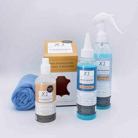 Paquete económico X1 - Limpiador de manchas, protección y cuidado para cuero auténtico y de imitación