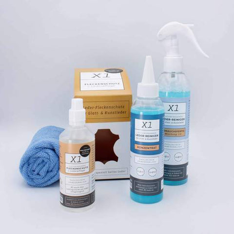 X1 Economy Pack - Limpiador de manchas, protección y cuidado para piel auténtica e imitación de piel Care-500 ml-Massage Chair World